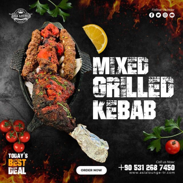 Sizzling perfection on skewers. Mixed grilled kebabs - where every bite is a flavor explosion! 🍢

#AsiaLounge #asianfood #restaurantsnearby #indianrestaurant #pakistanirestaurant #bangladeshicuisine #desifoods #tandoori #lambkabab #mixedgrilledkebab #naan #lambtandoori #kebabs #mangojuice #MixedGrilled #chickencurry #BBQDelights #kebablovers #mixedgrillmagic #chicken #chickendish #pakistanifood #istanbul #kebabtime #bangladeshifood #indianfood #türkiye #Pakistan #Bangladesh